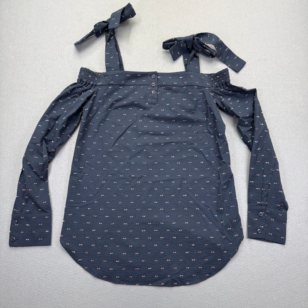 Saloni Navy Blue Fil Coupe Off the Shoulder Tie Strap Blouse US 2 UK 6‎